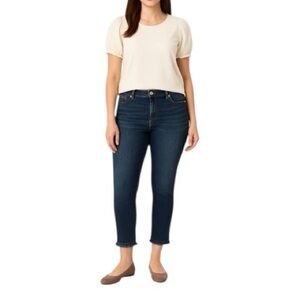 Crown & Ivy High-Rise Skinny Crop Jeans‎ Women’s 16 Dark Wash Frayed Hem